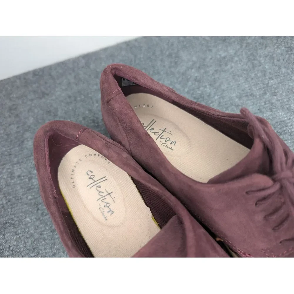 Clarks Women's Sharon Noel Oxford‎ Size 7 Platform Lace Up Shoe Burgundy Suede
